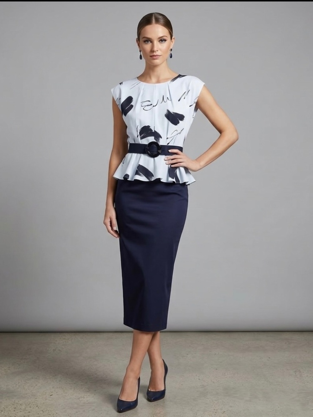 Vintage 80s T Juniors Peplum Dress Abstract Print Peplum Secretary Dress Size 9